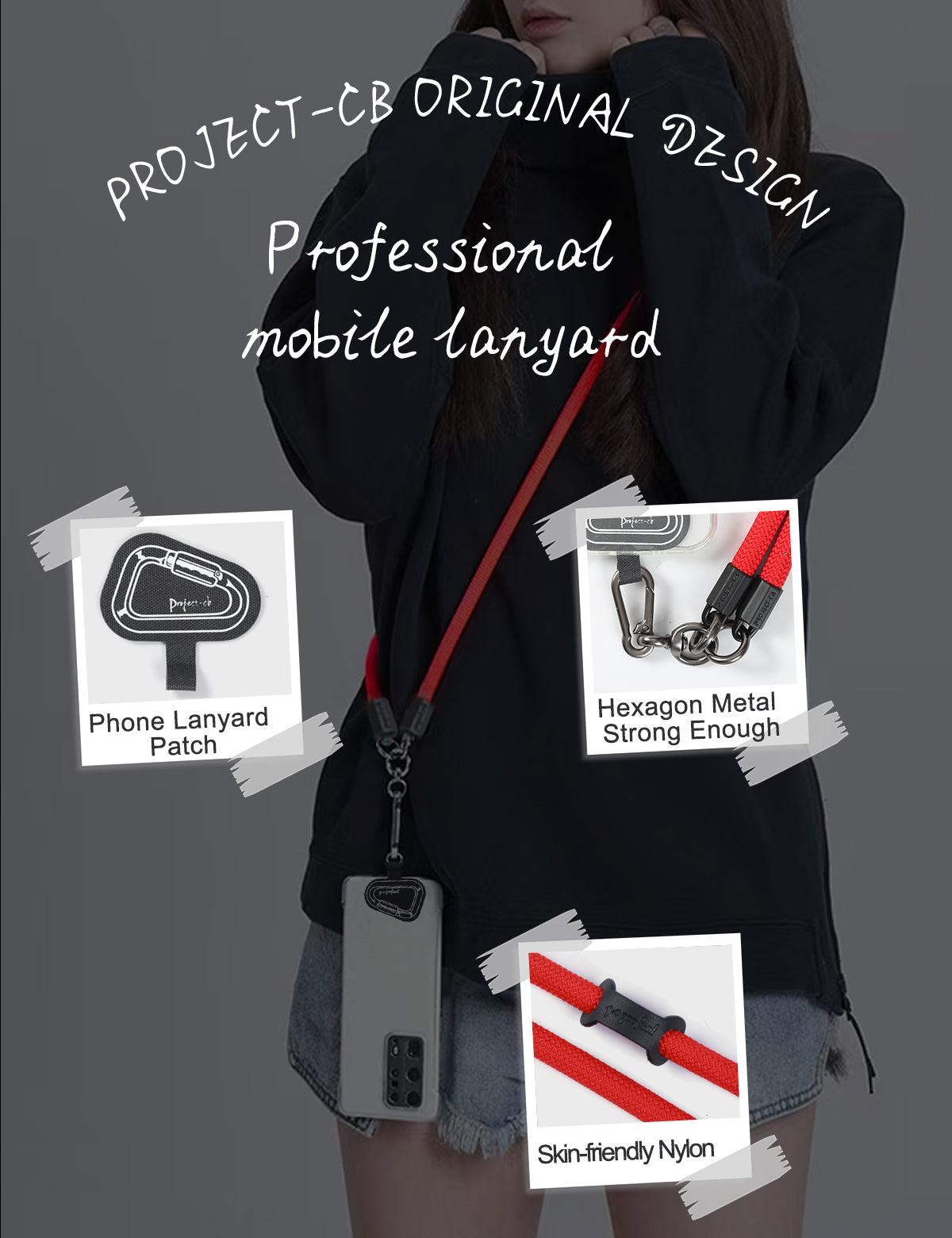 Shopping Crossbody Phone Lanyard -gurt Mit Patch 7 mm Dicke
